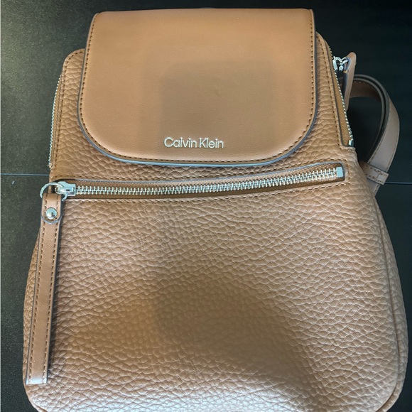 calvin klein hayden signature leather backpack Calvin Klein Brown Leather Backpack